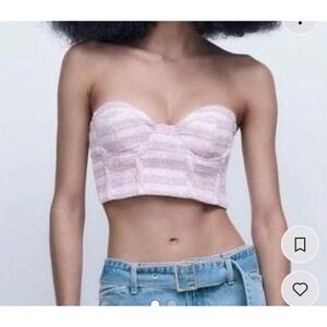 Zara Tweed Textured Cropped Corset Bustier, Underwire Purple & Pink Plaid Medium